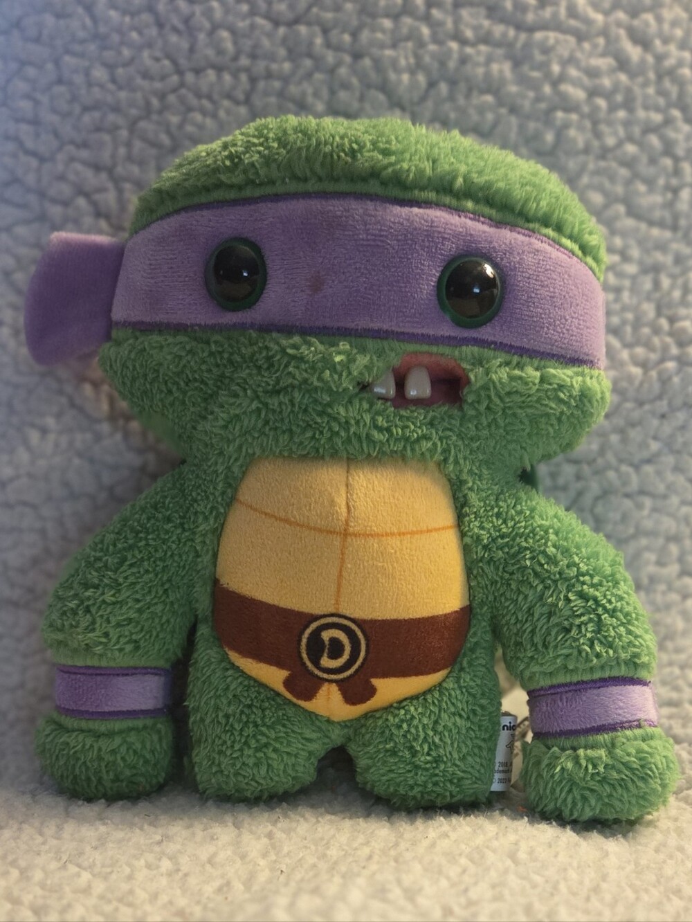 Green Plush Turtle Toy with Purple Mask - Kids Plush Turtle